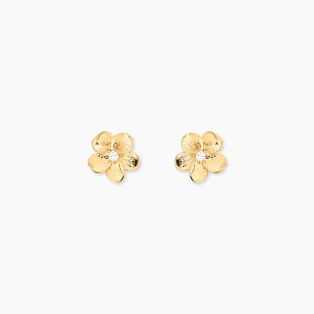 Boucles D'oreilles Puces Sakura Love Or Jaune Oxyde De Zirconium - Clous d'oreilles Femme | Histoire d&rsquo;Or