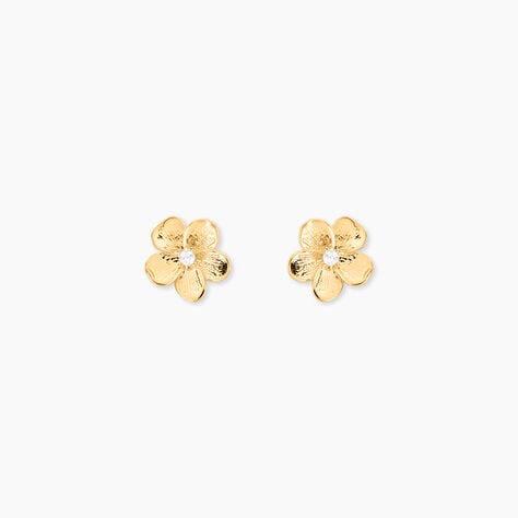 Boucles D'oreilles Puces Sakura Love Or Jaune Oxyde De Zirconium - Clous d'oreilles Femme | Histoire d&rsquo;Or