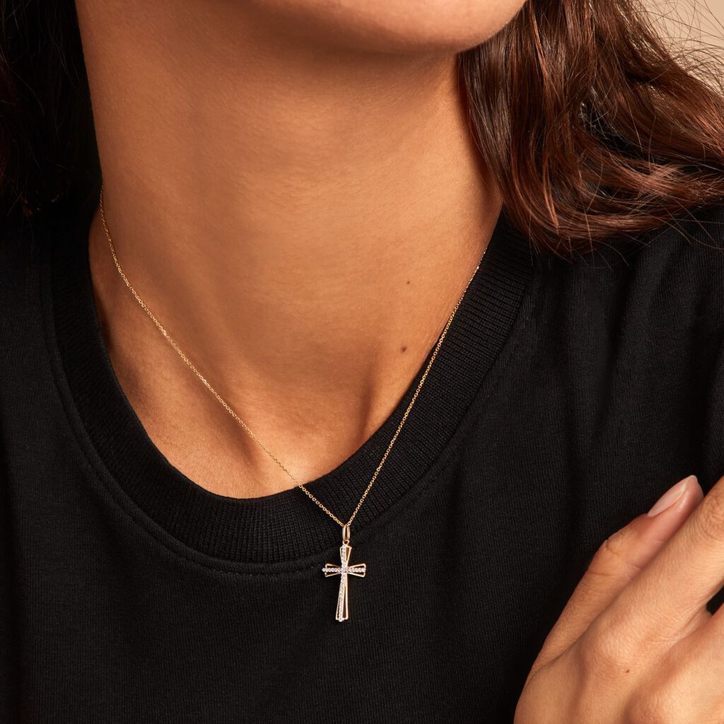Pendentif Crocetta Or Jaune Oxyde De Zirconium - Pendentifs Baptême Famille | Histoire d’Or