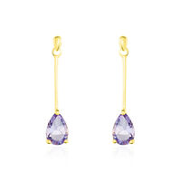 Boucles D'oreilles Pendantes Goutte Or Jaune Amethyste