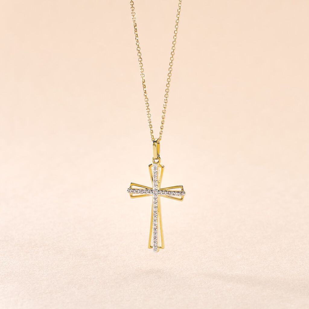 Pendentif Crocetta Or Jaune Oxyde De Zirconium - Pendentifs Baptême Famille | Histoire d’Or