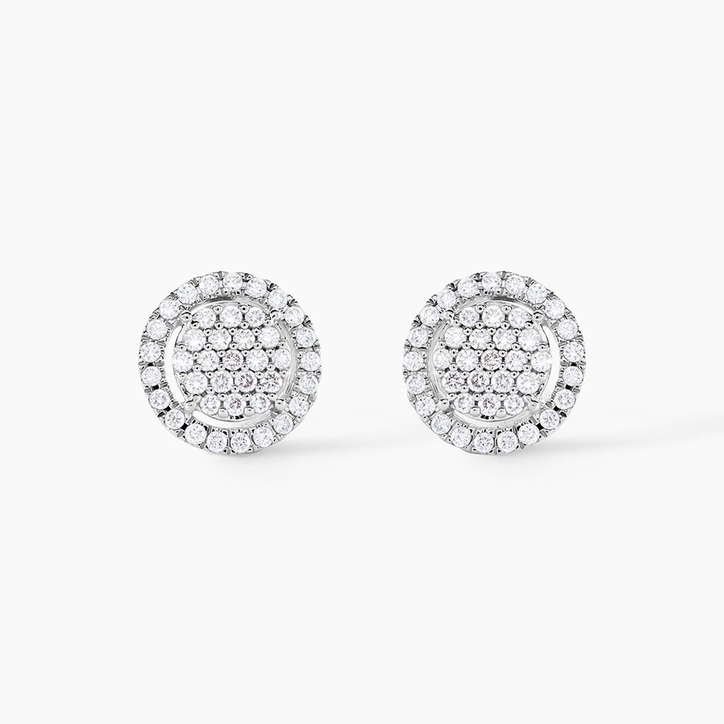 Boucles D'oreilles Puces Or Blanc Nawra Diamants Synth&eacute;tiques - Clous d'oreilles Femme | Histoire d&rsquo;Or