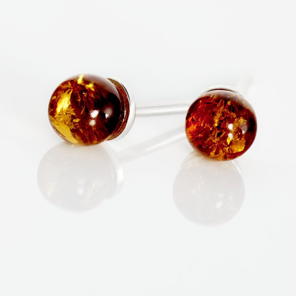 Boucles D'oreilles Puces Brunhild Argent Blanc Ambre - Boucles d'oreilles fantaisie Femme | Histoire d’Or