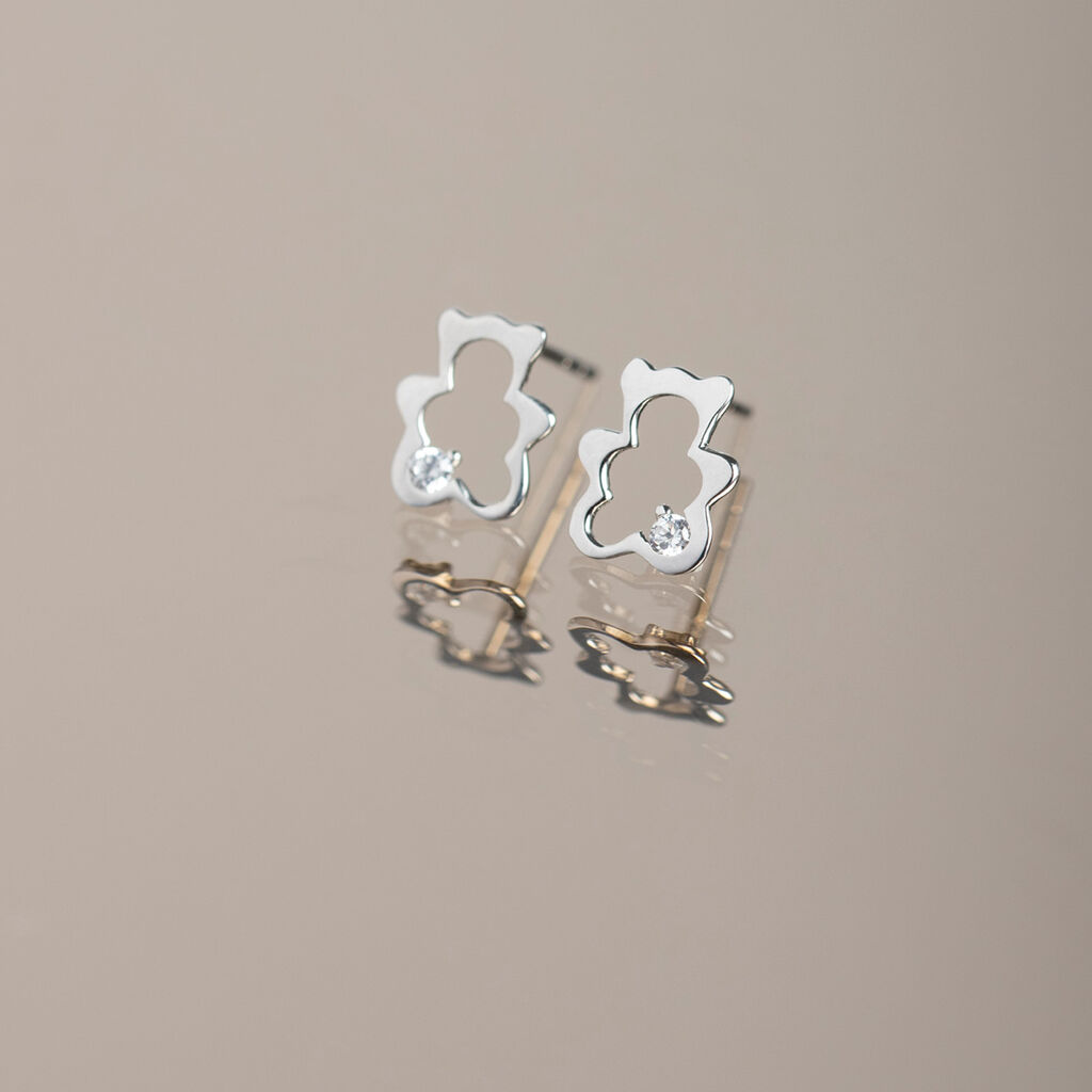 Boucles D'oreilles Puces Baptista Ours Or Blanc Oxydes - Clous d'oreilles Enfant | Histoire d&rsquo;Or