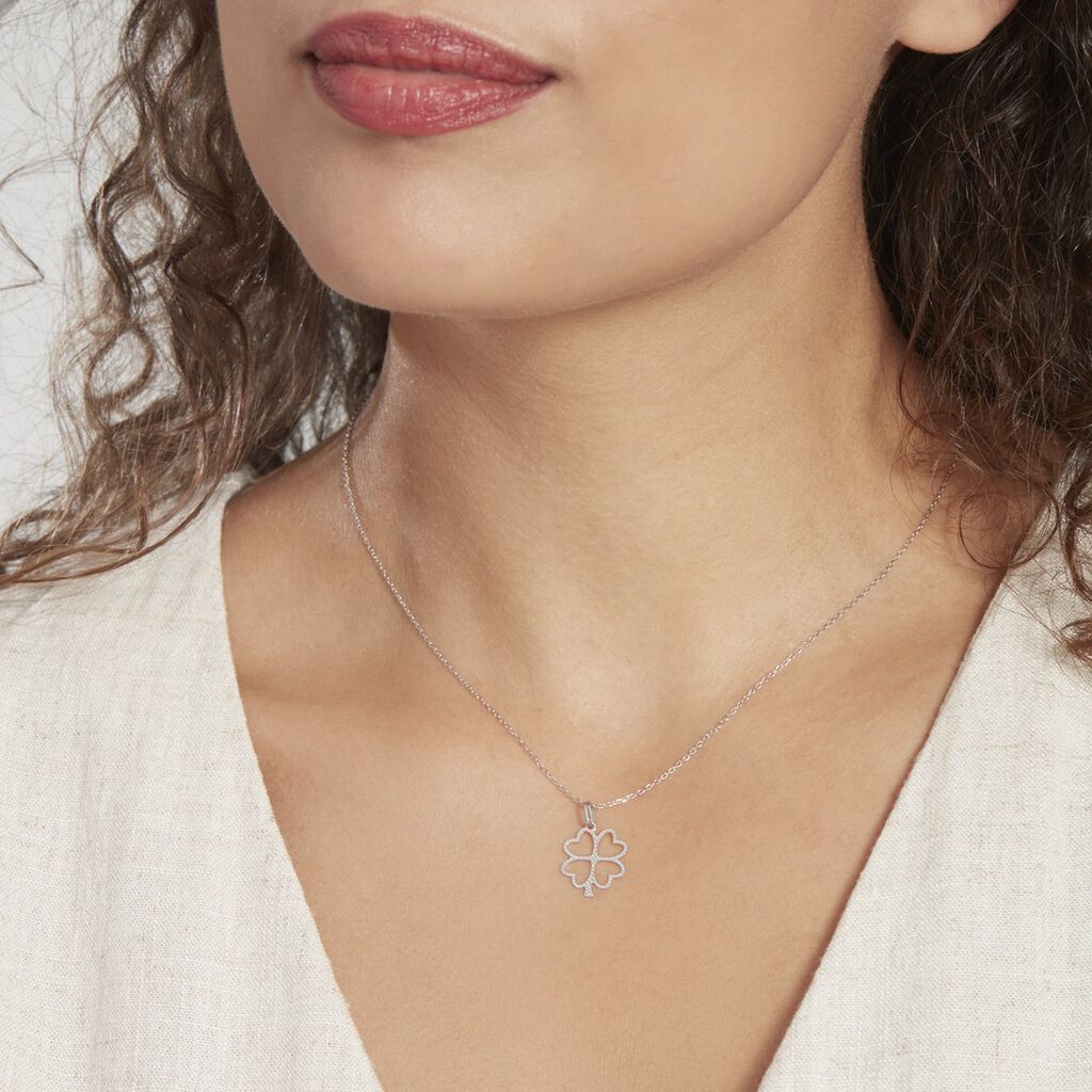 Pendentif Koulmia Trefle Diamante Or Blanc - Pendentifs Femme | Histoire d’Or