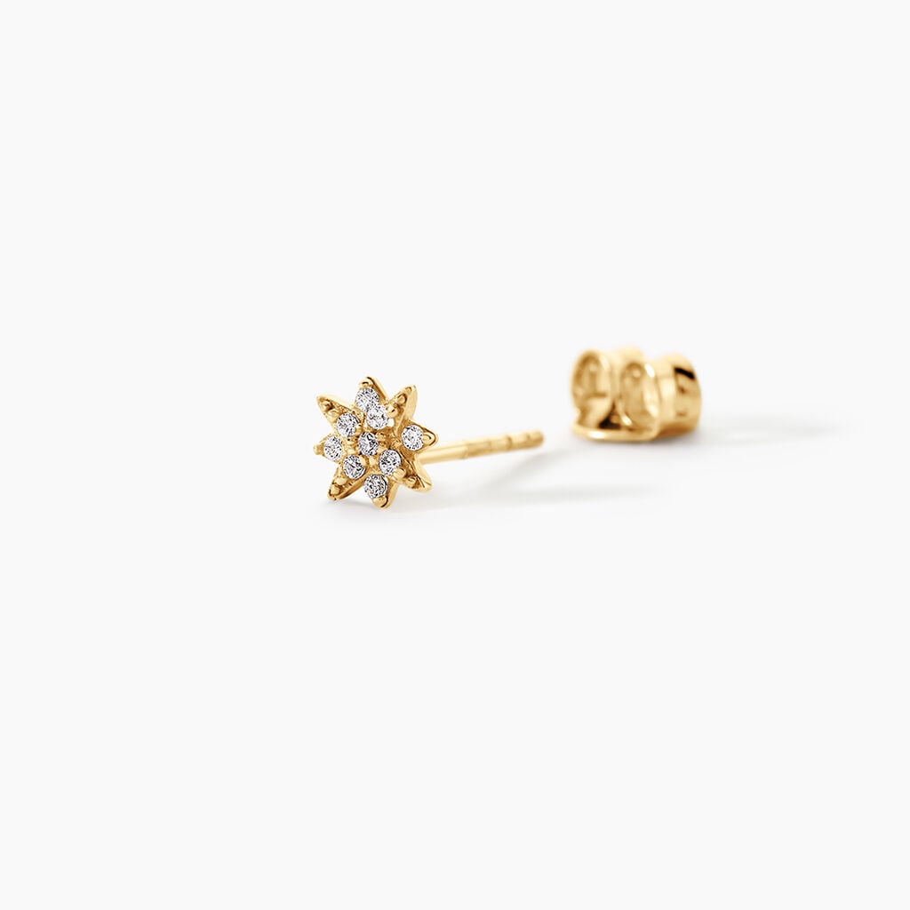 Boucles D'Oreilles Puces Aubepine Argent Dor&eacute; A L'Or 750/1000 Oxyde De Zirconium - Boucles d'oreilles fantaisie Femme | Histoire d&rsquo;Or