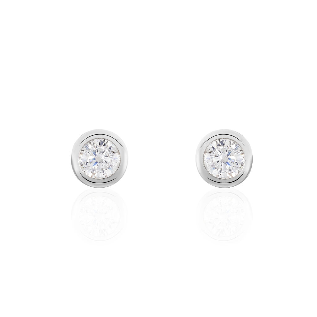 Boucles D'oreilles Puces Daria Serti Clos Or Blanc Oxyde De Zirconium - Clous d'oreilles Femme | Histoire d’Or