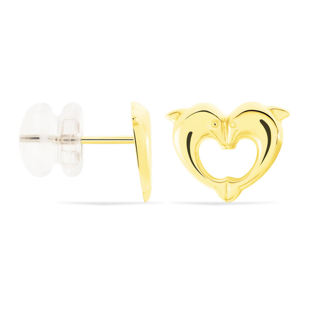 Boucles D'oreilles Puces Fulvie Double Dauphins Or Jaune - Clous d'oreilles Femme | Histoire d’Or