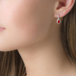 Boucles D'oreilles Puces Sissi Or Blanc Diamant Et Rubis - Boucles d'oreilles pendantes Femme | Histoire d’Or