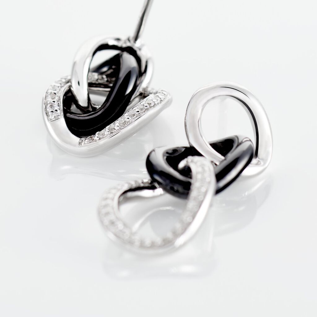 Boucles D'oreilles Pendantes Link Argent Blanc Céramique Et Oxyde - Boucles d'oreilles pendantes Femme | Histoire d’Or