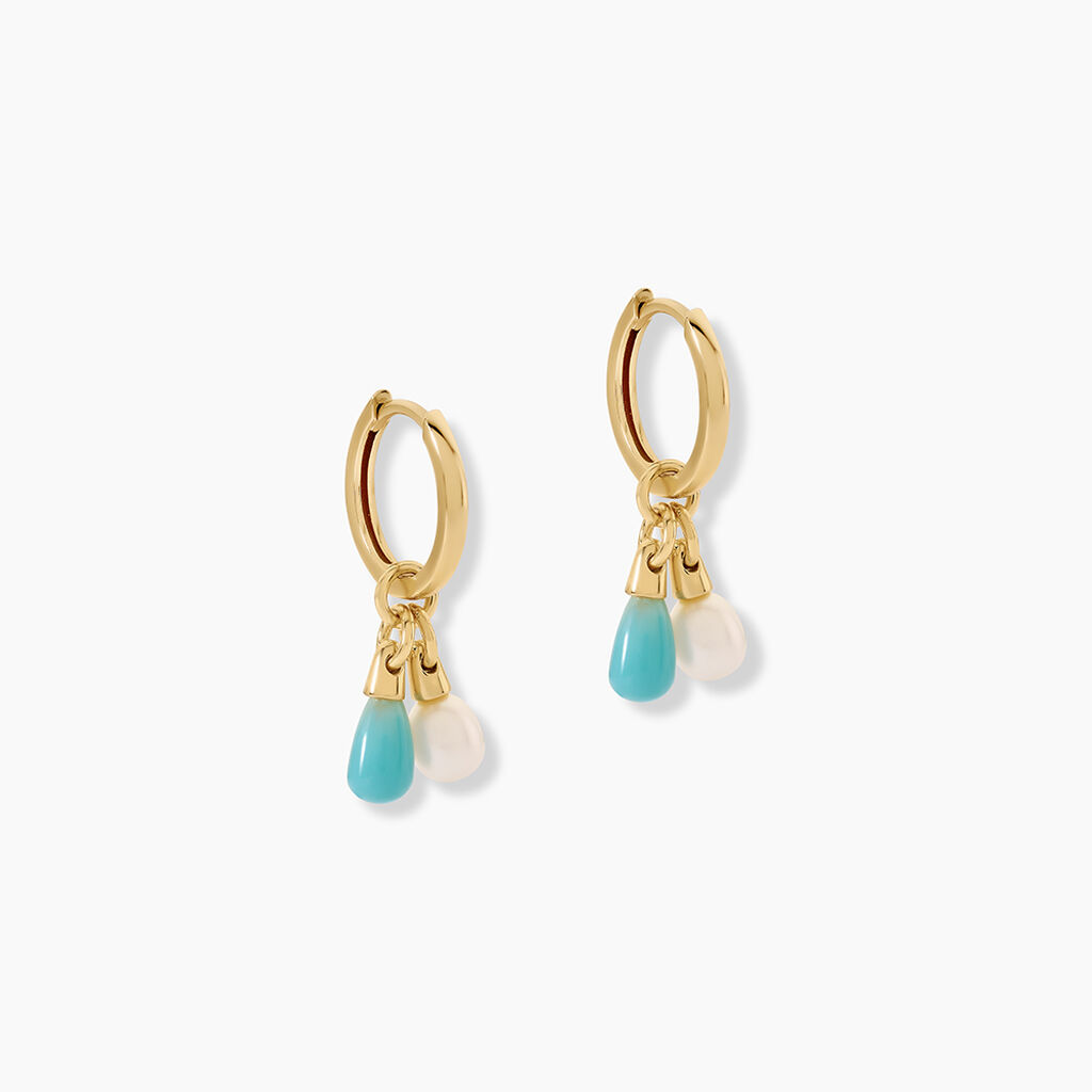 Cr&eacute;oles Mala&iuml;ka Argent Dor&eacute; A L'Or 750/1000 Perle De Culture Amazonite - Boucles d'oreilles cr&eacute;oles Femme | Histoire d&rsquo;Or