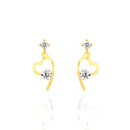 Boucles D'oreilles Pendantes Romance Or Jaune Oxyde De Zirconium - Boucles d'Oreilles Coeur Femme | Histoire d’Or
