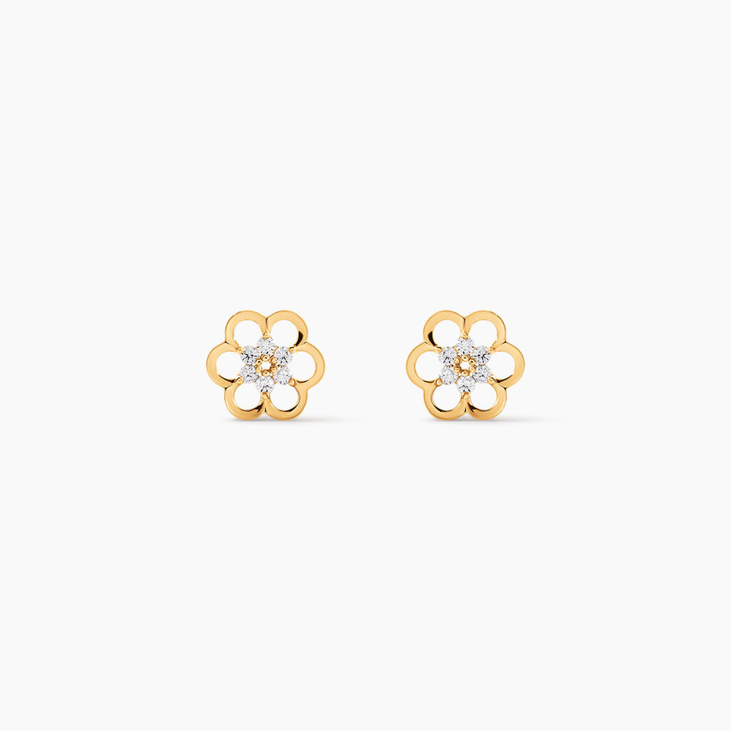 Boucles D'Oreilles Puces Philine Argent Dor&eacute; A L'Or 750/1000 Oxyde De Zirconium - Boucles d'oreilles fantaisie Enfant | Histoire d&rsquo;Or