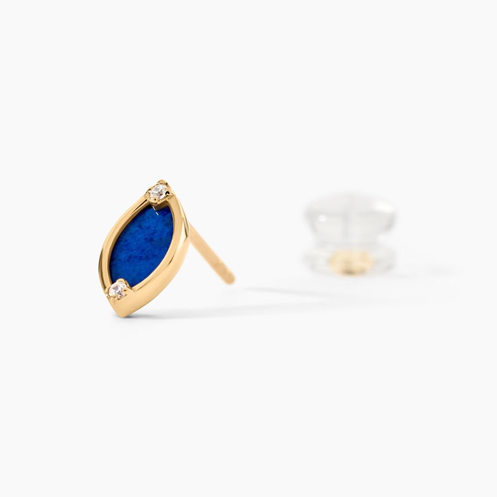 Boucles D'Oreilles Puces Lucky Gems Or Jaune Lapis Lazuli Oxyde De Zirconium - Clous d'oreilles Femme | Histoire d&rsquo;Or