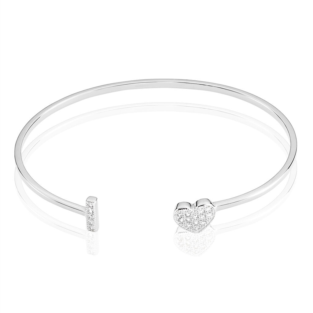 Bracelet Jonc Tiama Argent Blanc Oxyde De Zirconium - Bracelets Coeur Femme | Histoire d’Or