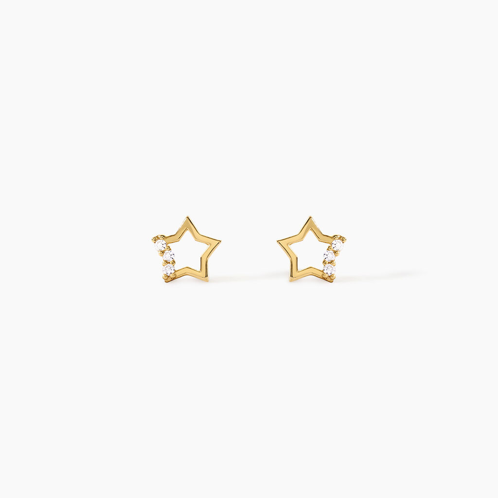 Boucles D'Oreilles Puces Camomille Argent Dor&eacute; A L'Or 750/1000 Oxyde De Zirconium - Boucles d'oreilles fantaisie Enfant | Histoire d&rsquo;Or