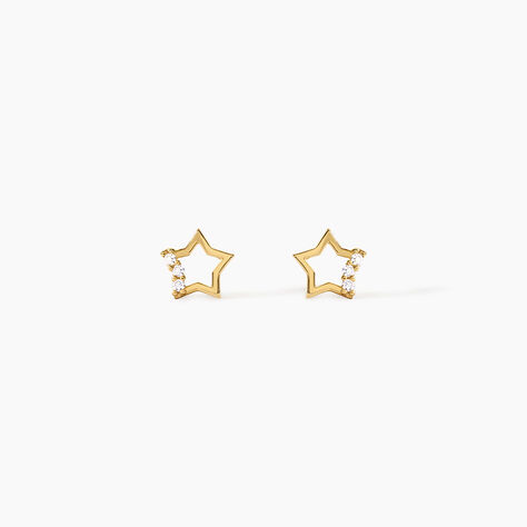 Boucles D'Oreilles Puces Camomille Argent Dor&eacute; A L'Or 750/1000 Oxyde De Zirconium - Boucles d'oreilles fantaisie Enfant | Histoire d&rsquo;Or
