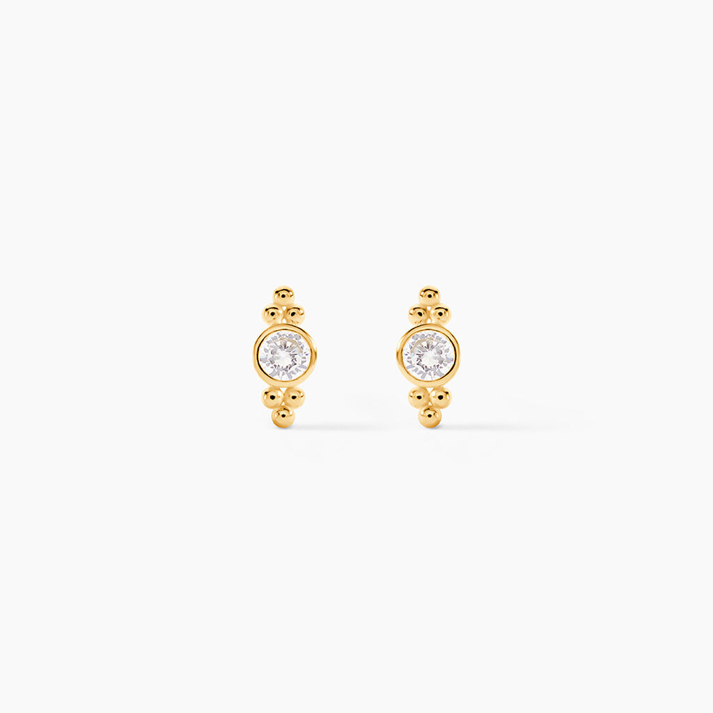 Boucles D'Oreilles Puces Amilla Or Jaune Oxyde De Zirconium - Clous d'oreilles Femme | Histoire d&rsquo;Or