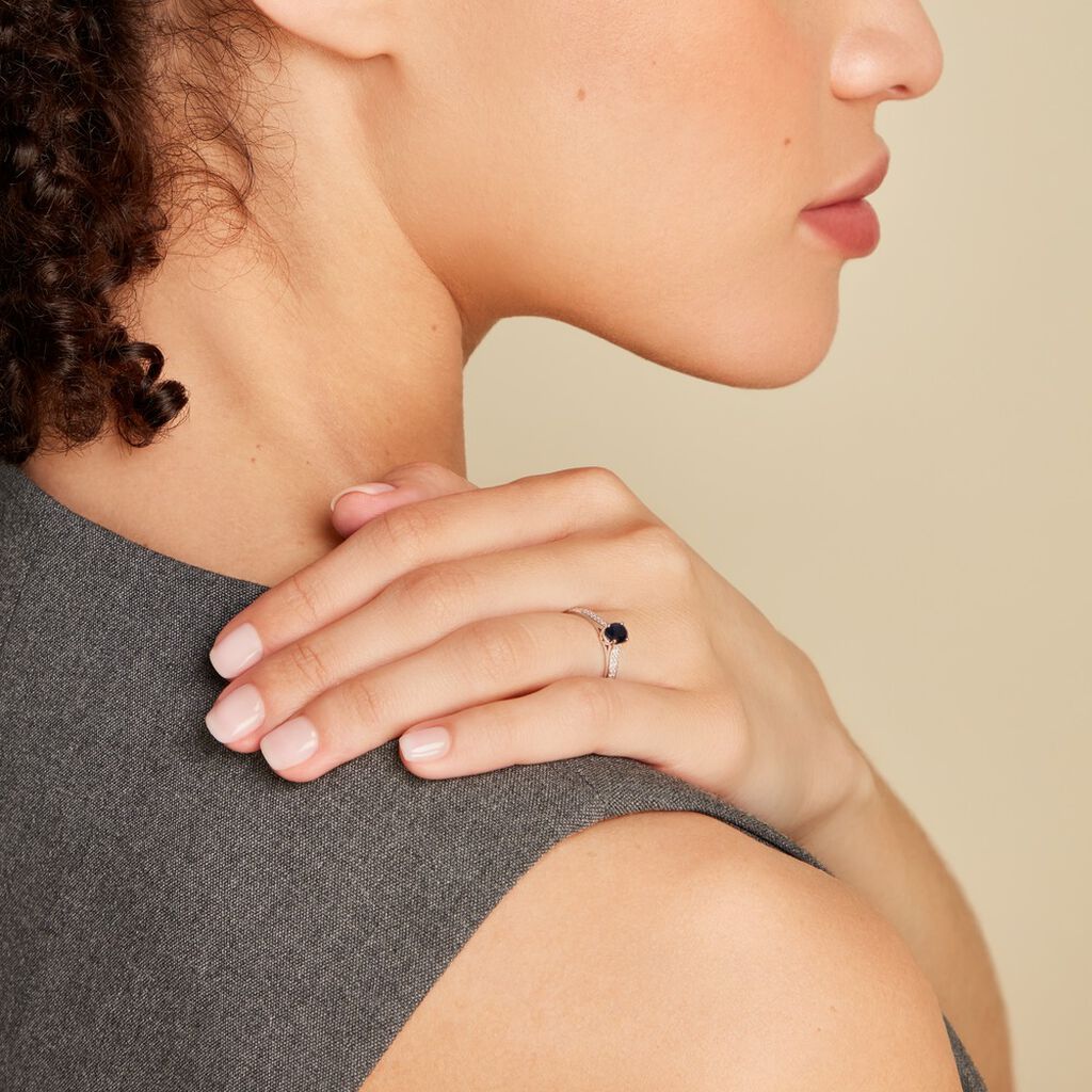 Bague Solitaire Or Blanc Crista Saphir Diamants - Bagues solitaires Femme | Histoire d’Or