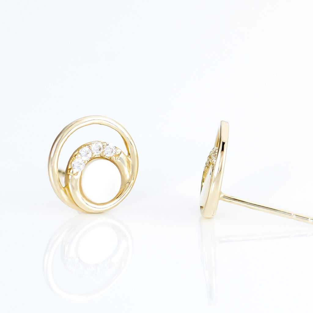 Boucles D'oreilles Puces Kamilka Or Jaune Nacre Et Oxydes - Clous d'oreilles Femme | Histoire d’Or