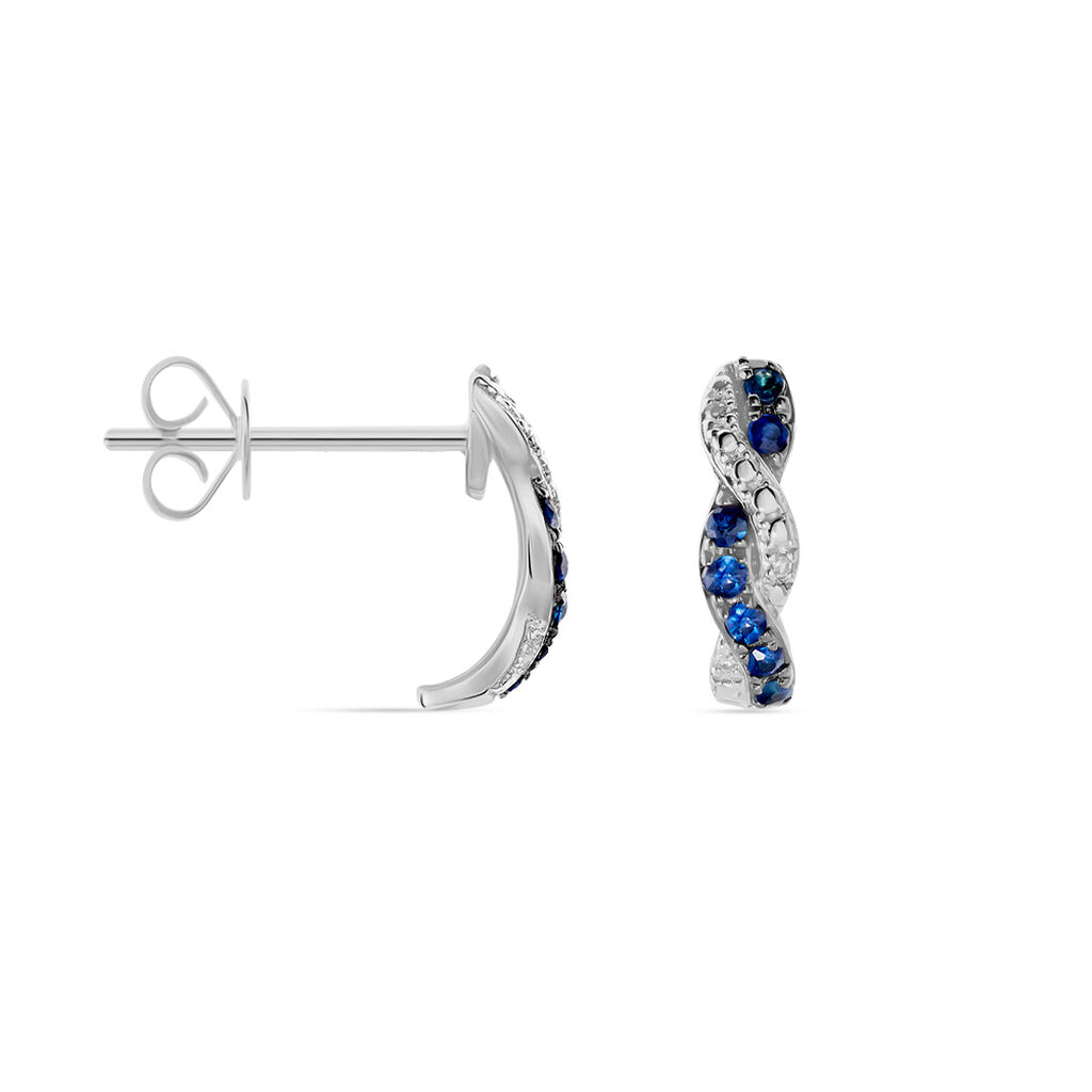 Boucles D'oreilles Puces Ligera Or Blanc Saphir Et Diamant - Clous d'oreilles Femme | Histoire d&rsquo;Or