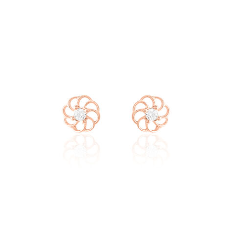 Boucles D'oreilles Puces Eleanor Fleur Or Rose Oxyde De Zirconium - Clous d'oreilles Femme | Histoire d’Or