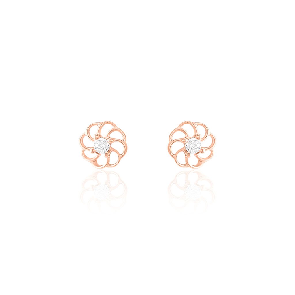 Boucles D'oreilles Puces Eleanor Fleur Or Rose Oxyde De Zirconium - Clous d'oreilles Femme | Histoire d’Or