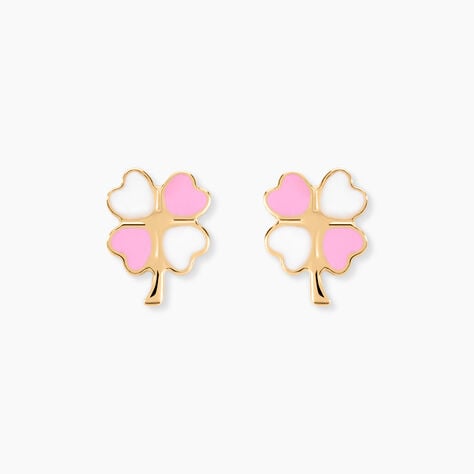 Boucles D'oreilles Puces Trefle Email Or Jaune - Clous d'oreilles Enfant | Histoire d’Or