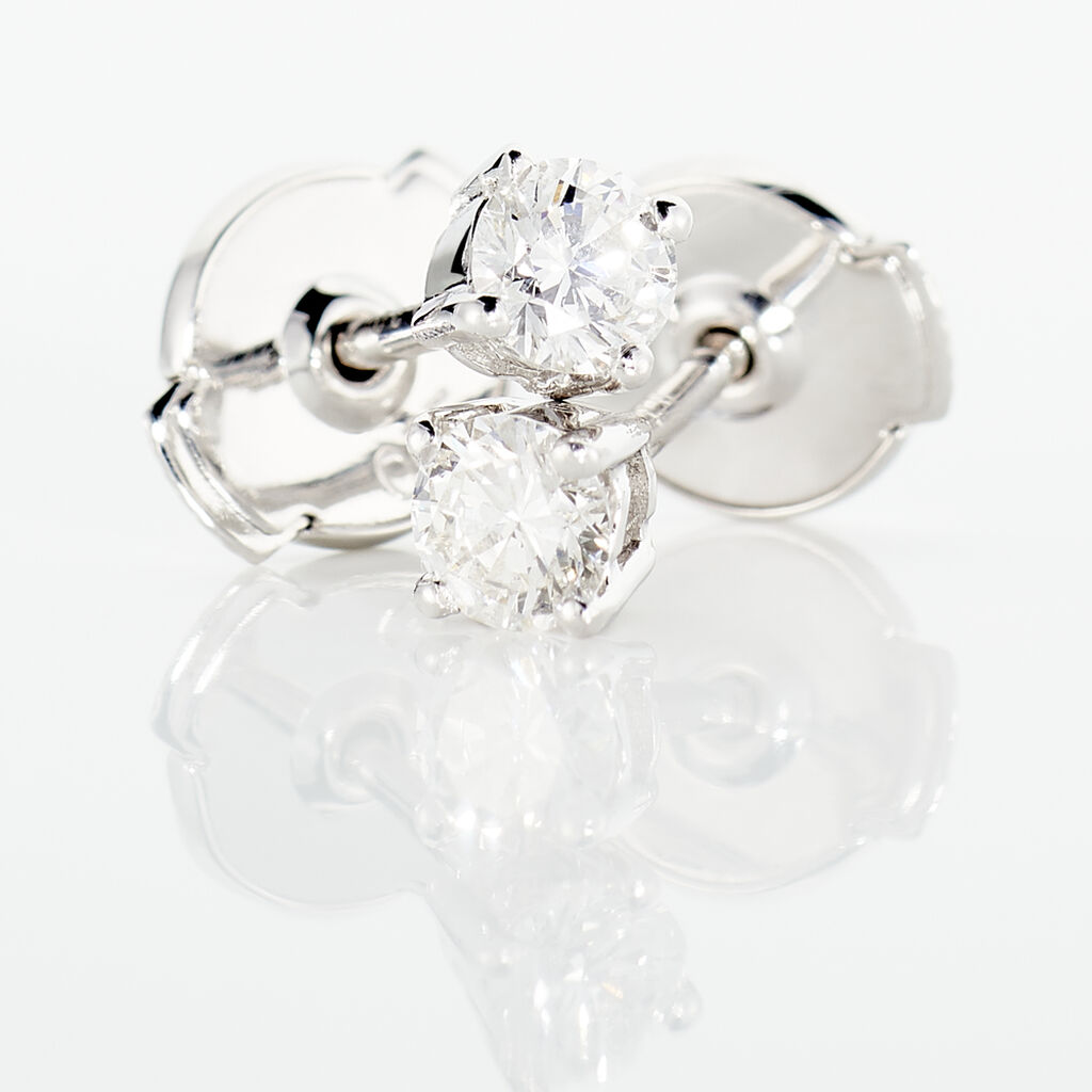 Boucles D'oreilles Or Blanc Victoria Puces Diamants - Clous d'oreilles Femme | Histoire d’Or