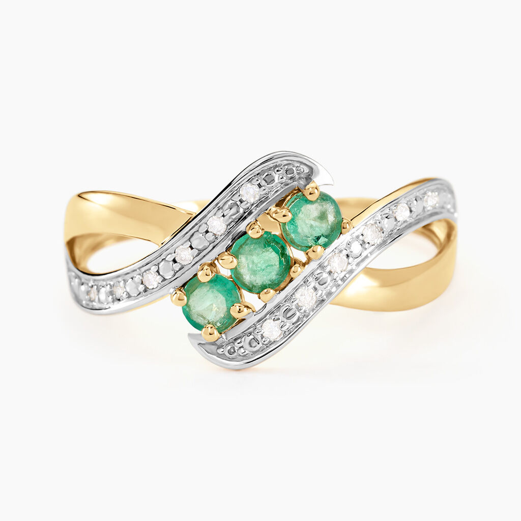 Bague Simma Or Jaune Diamant Et Emeraude