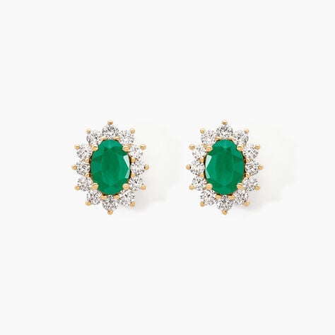Boucles D'oreilles Or Jaune Emeraude Diamants - Clous d'oreilles Femme | Histoire d&rsquo;Or