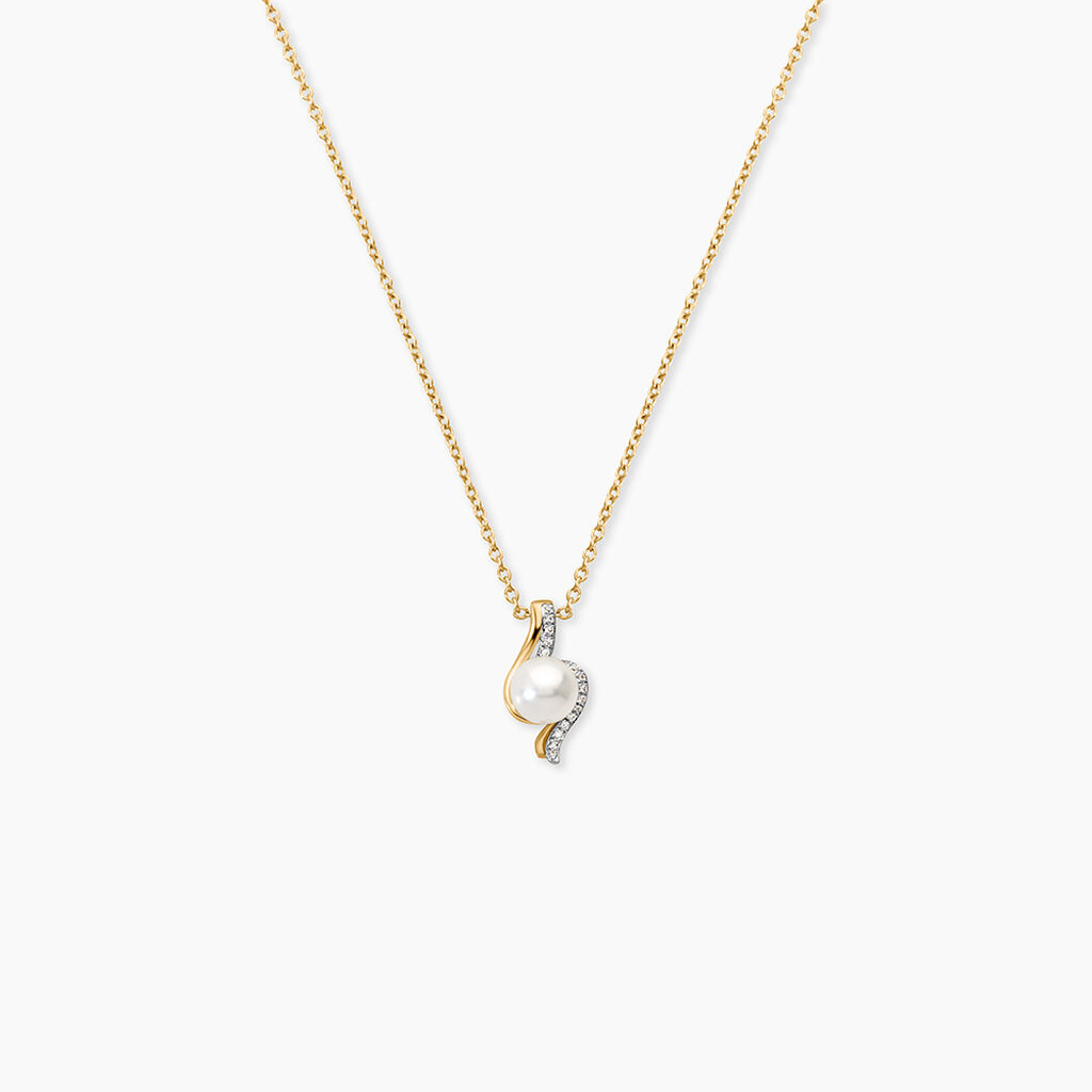 Collier Grazilla Argent Dor&eacute; A L'Or 750/1000 Perle De Culture Oxyde De Zirconium - Colliers Femme | Histoire d&rsquo;Or