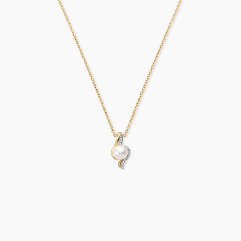Collier Grazilla Argent Dor&eacute; A L'Or 750/1000 Perle De Culture Oxyde De Zirconium - Colliers Femme | Histoire d&rsquo;Or