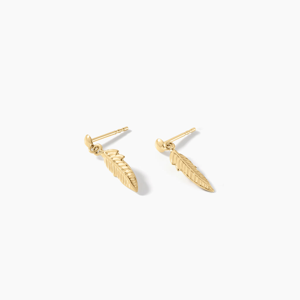 Boucles D'oreilles Pendantes Bartolomea Feuille Or Jaune - Boucles d'oreilles pendantes Femme | Histoire d’Or