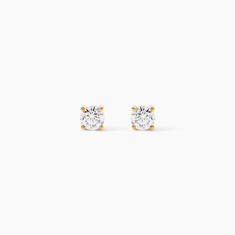 Boucles D'oreilles Puces 4 Griffes Or Jaune Diamant Synthetique - Clous d'oreilles Femme | Histoire d&rsquo;Or