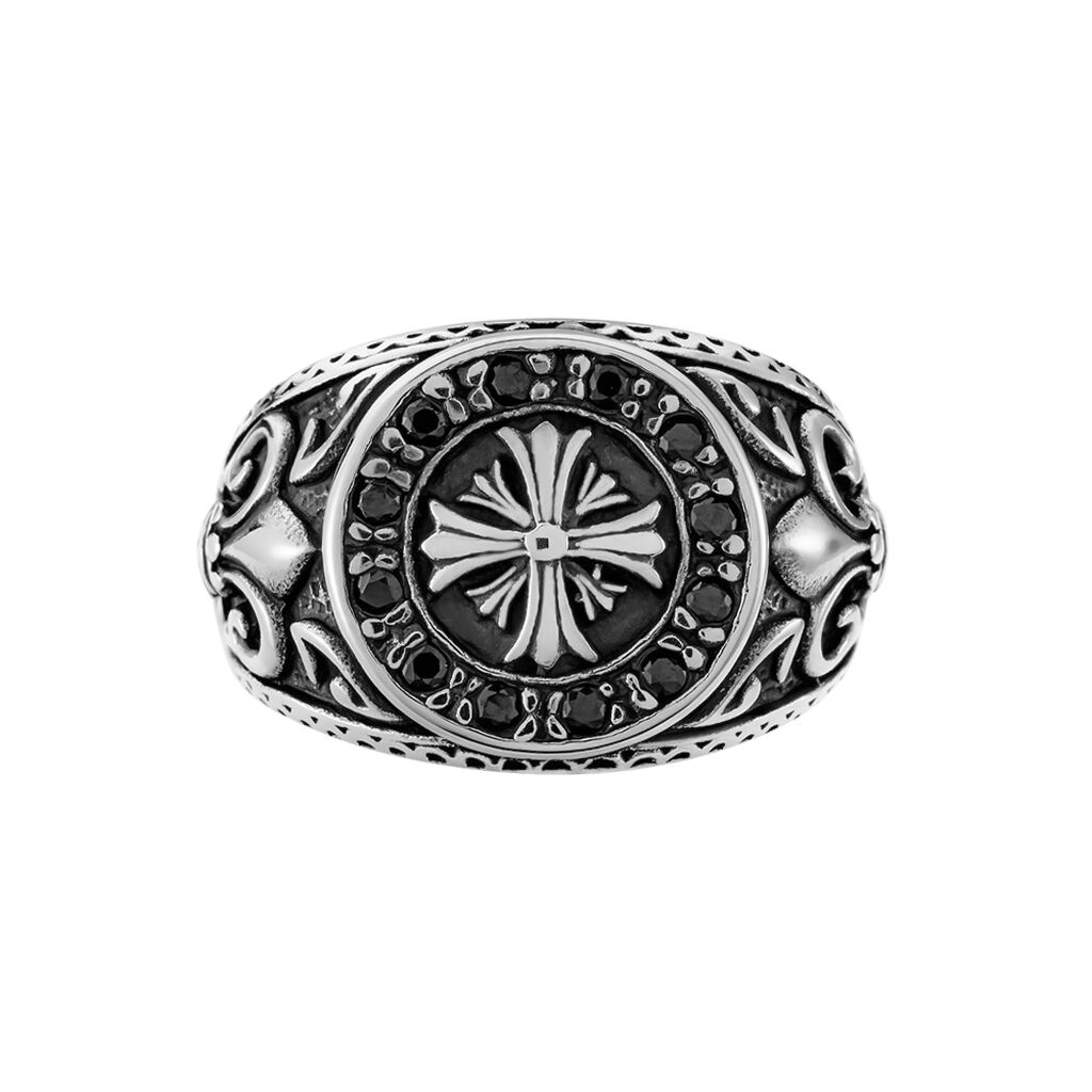 Bague Achille Acier Blanc Oxyde Noir - Bagues avec pierre Homme | Histoire d&rsquo;Or