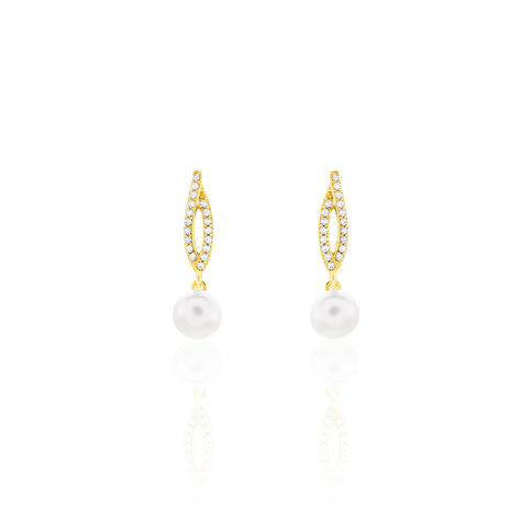 Boucles D'oreilles Pendantes Tesnimae Or Jaune Oxyde Perle De Culture - Boucles d'oreilles pendantes Femme | Histoire d’Or