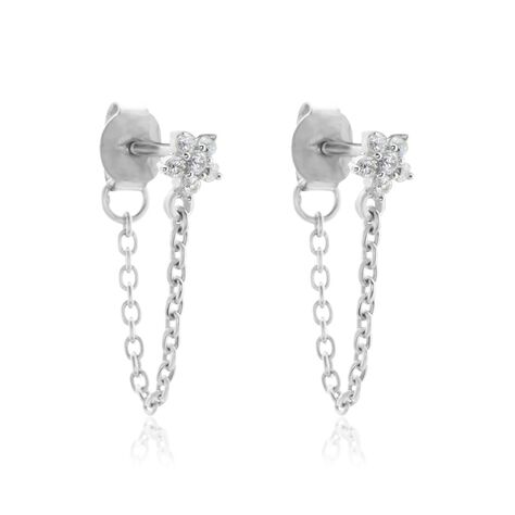 Boucles D'oreilles Pendantes Argent Blanc Tamako Oxydes De Zirconium - Boucles d'oreilles fantaisie Femme | Histoire d’Or