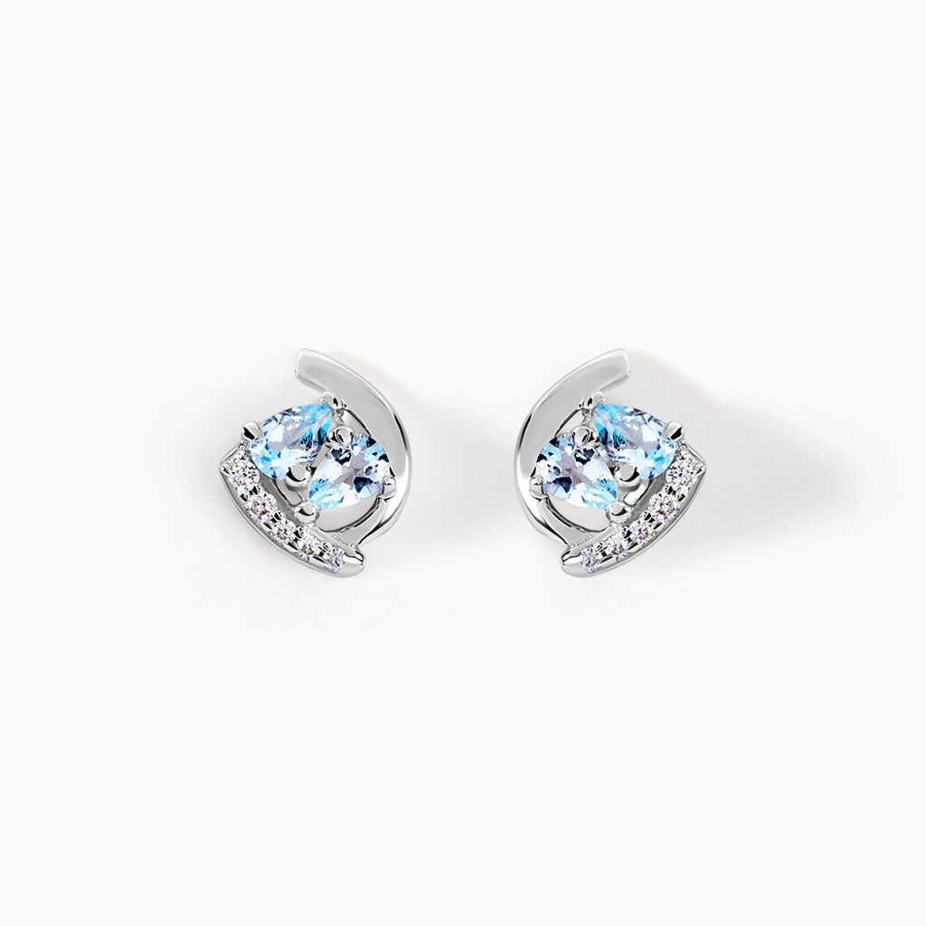 Boucles D'oreilles Puces Tya Or Blanc Topaze Et Oxyde De Zirconium - Clous d'oreilles Femme | Histoire d’Or