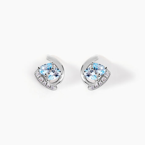 Boucles D'oreilles Puces Tya Or Blanc Topaze Et Oxyde De Zirconium - Clous d'oreilles Femme | Histoire d’Or