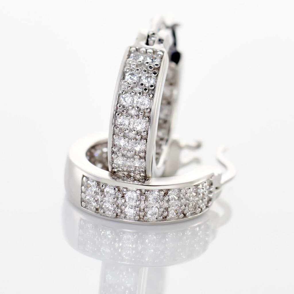 Créoles Argent Blanc Menelas Oxydes De Zirconium - Boucles d'oreilles créoles Femme | Histoire d’Or