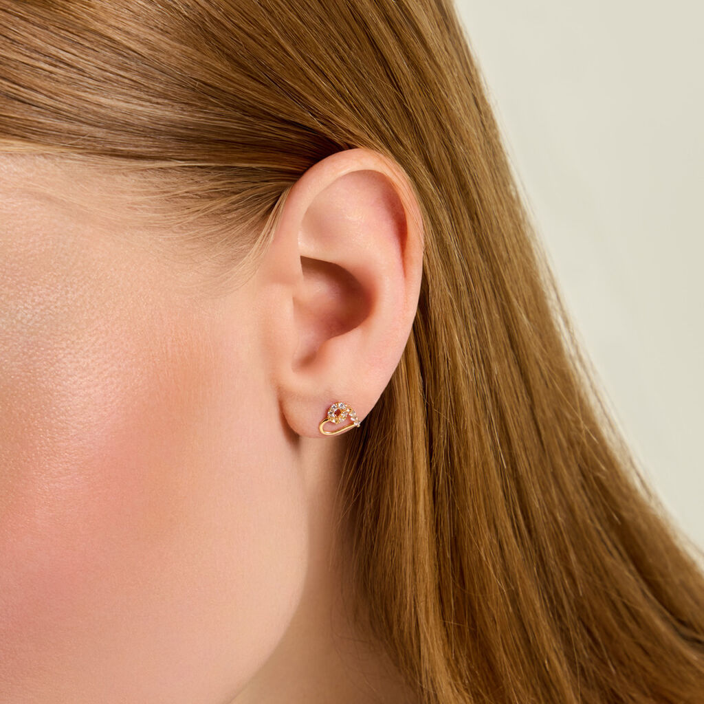 Boucles D'Oreilles Puces Elsy Argent Dor&eacute; A L'Or 750/1000 Oxyde De Zirconium - Boucles d'oreilles fantaisie Enfant | Histoire d&rsquo;Or