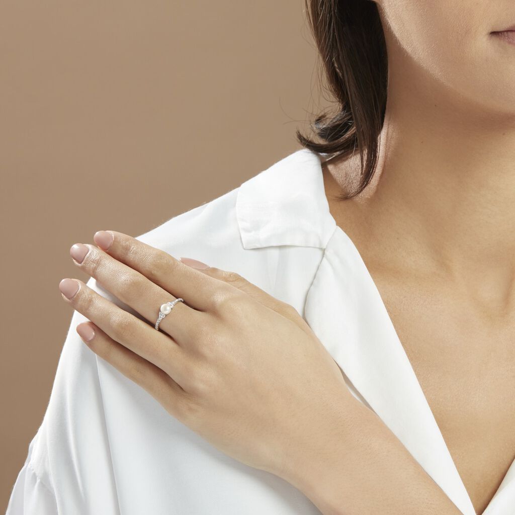 Bague Florenty Argent Blanc Perle De Culture Et Oxyde De Zirconium - Bagues avec pierre Femme | Histoire d’Or