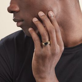 Chevalière Plaqué Or Jaune Maximino Oxydes De Zirconium Et Email Noir - Chevalières Homme | Histoire d’Or
