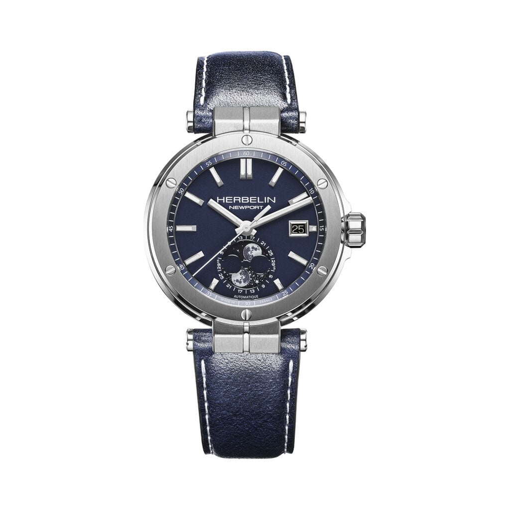 Montre Herbelin Newport Phase De Lune Bleu - Montres m&eacute;caniques Homme | Histoire d&rsquo;Or