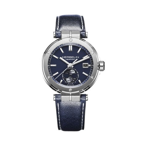 Montre Herbelin Newport Phase De Lune Bleu - Montres m&eacute;caniques Homme | Histoire d&rsquo;Or