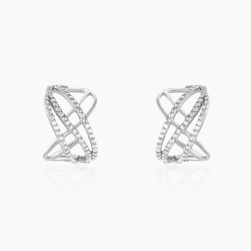 Cr&eacute;oles Marlow Argent Blanc Oxyde De Zirconium - Boucles d'oreilles cr&eacute;oles Femme | Histoire d&rsquo;Or