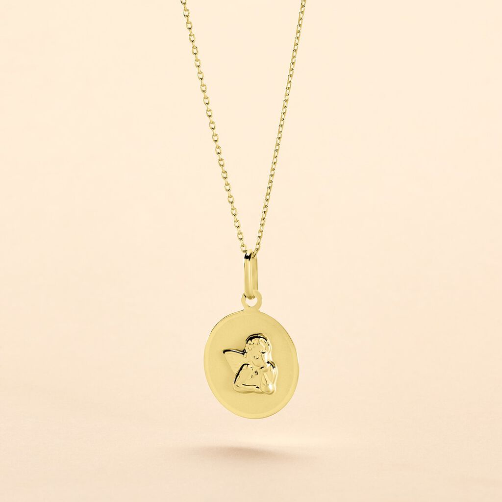 Pendentif Ange Rond Satine Or Jaune - Pendentifs Baptême Famille | Histoire d’Or
