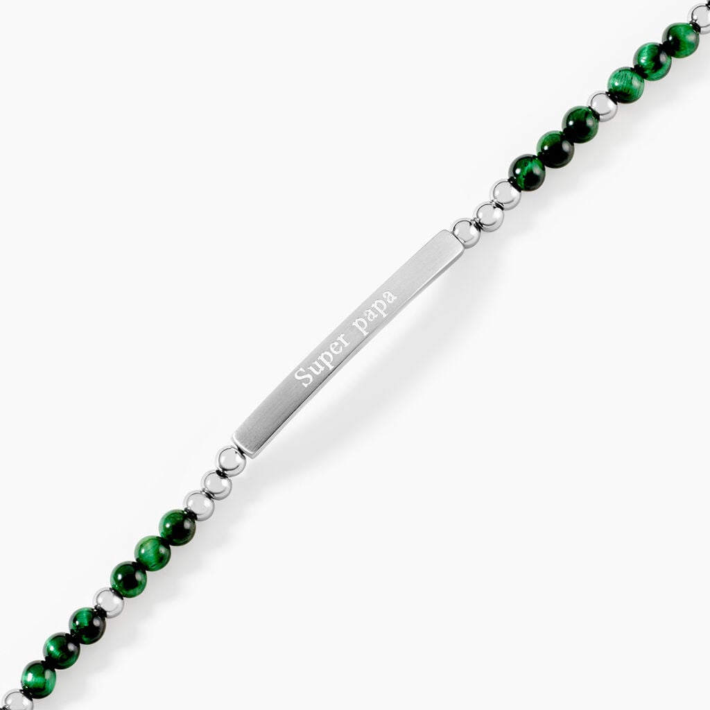 Bracelet Identit&eacute; Acier Blanc Boules Sebastino Agate - Bracelets Lithoth&eacute;rapie Homme | Histoire d&rsquo;Or