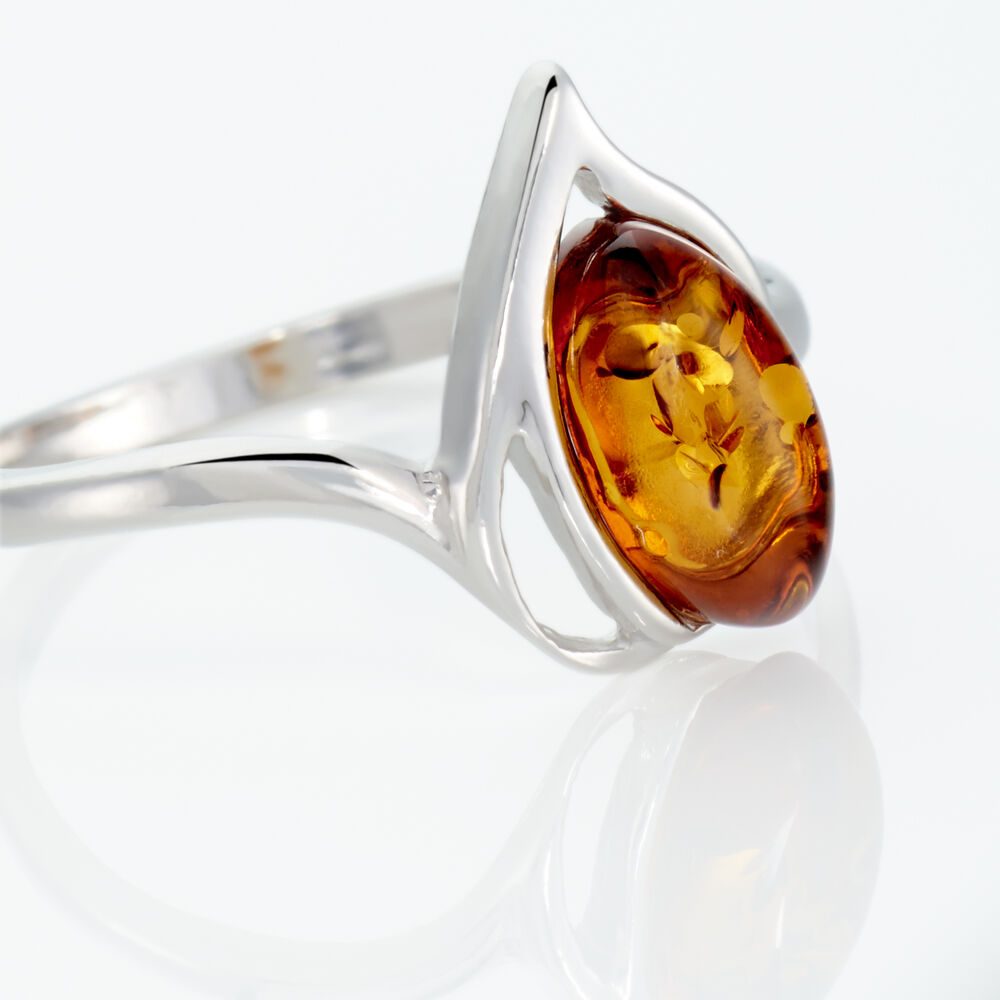 Bagues solitaires Argent Ambre Ovale Clos Blanc 925 1000